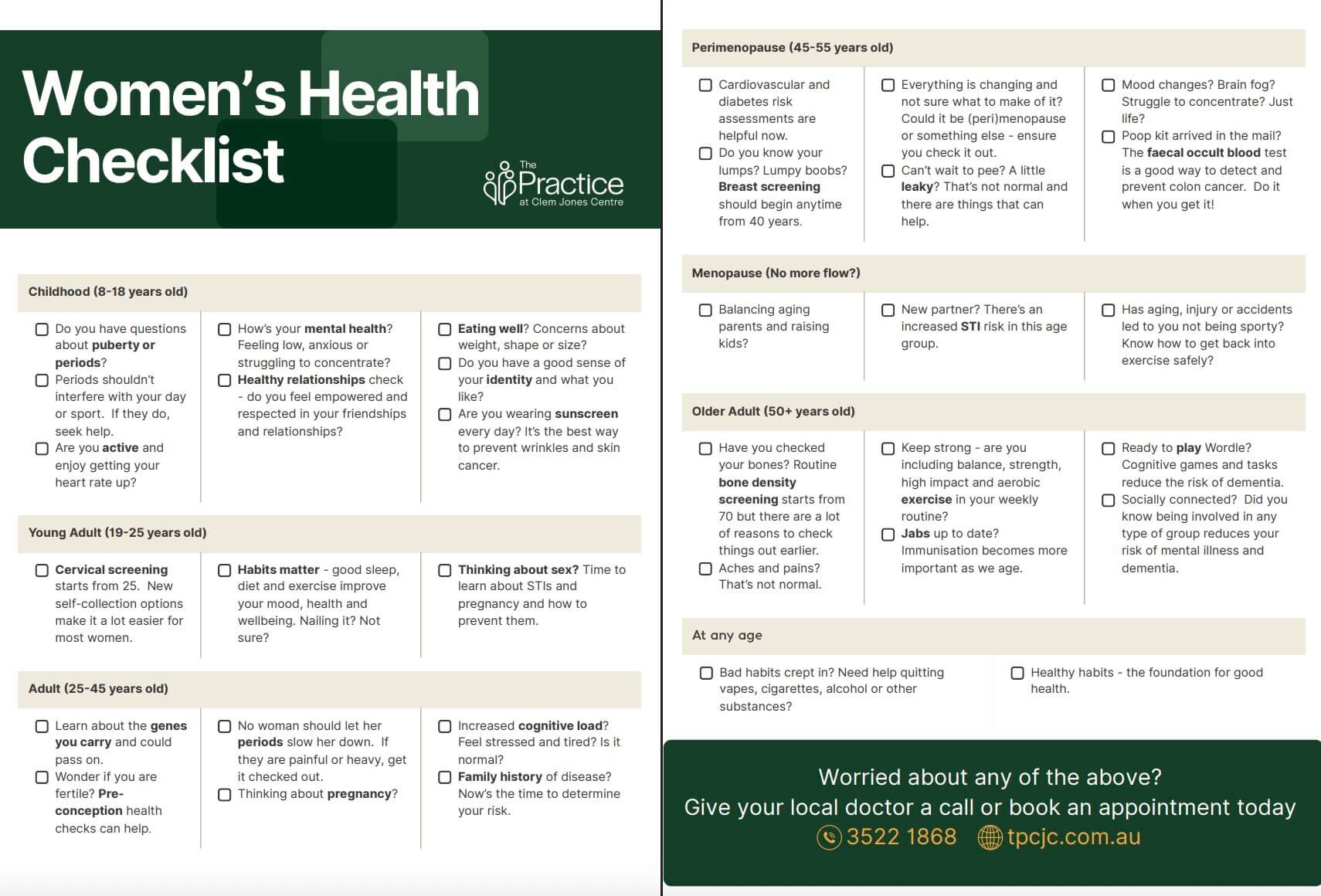 Women’s Health Checklist – health care tips for every age